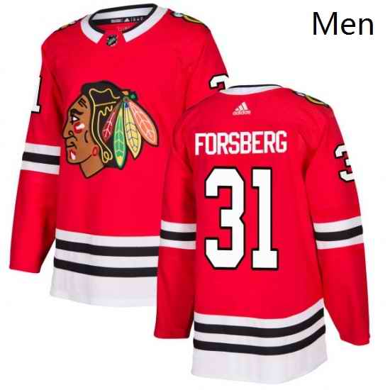 Mens Adidas Chicago Blackhawks 31 Anton Forsberg Authentic Red Home NHL Jersey